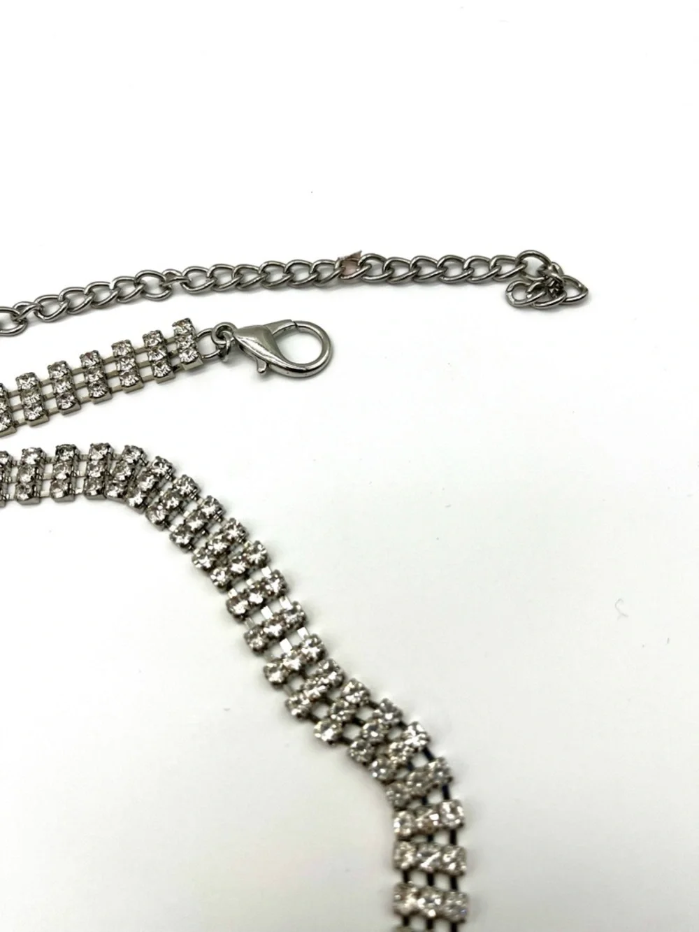 Belt Heart Shaped Silver Adjustable 3 Rows of Rhinestones 42